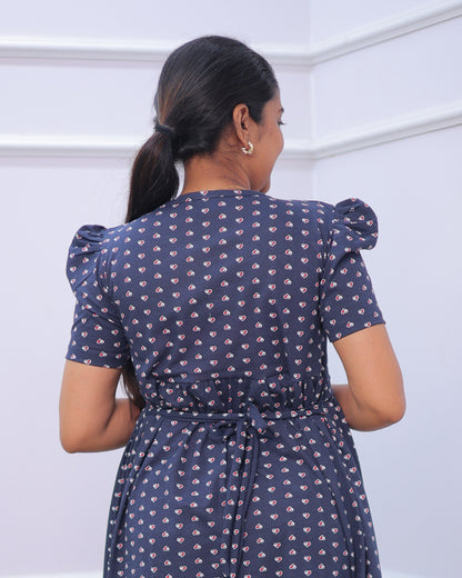 Chetna | Zipless Maternity Dress - Puff Sleeves | Full Length