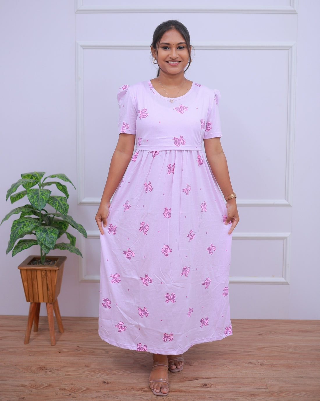 Ananya | Zipless Maternity Dress - Puff Sleeves | Full Length Maxi