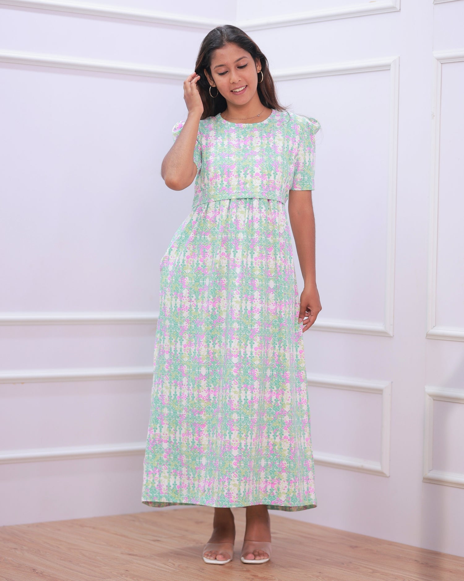 Eva | Zipless Maternity Dress - Puff Sleeves | Full Length