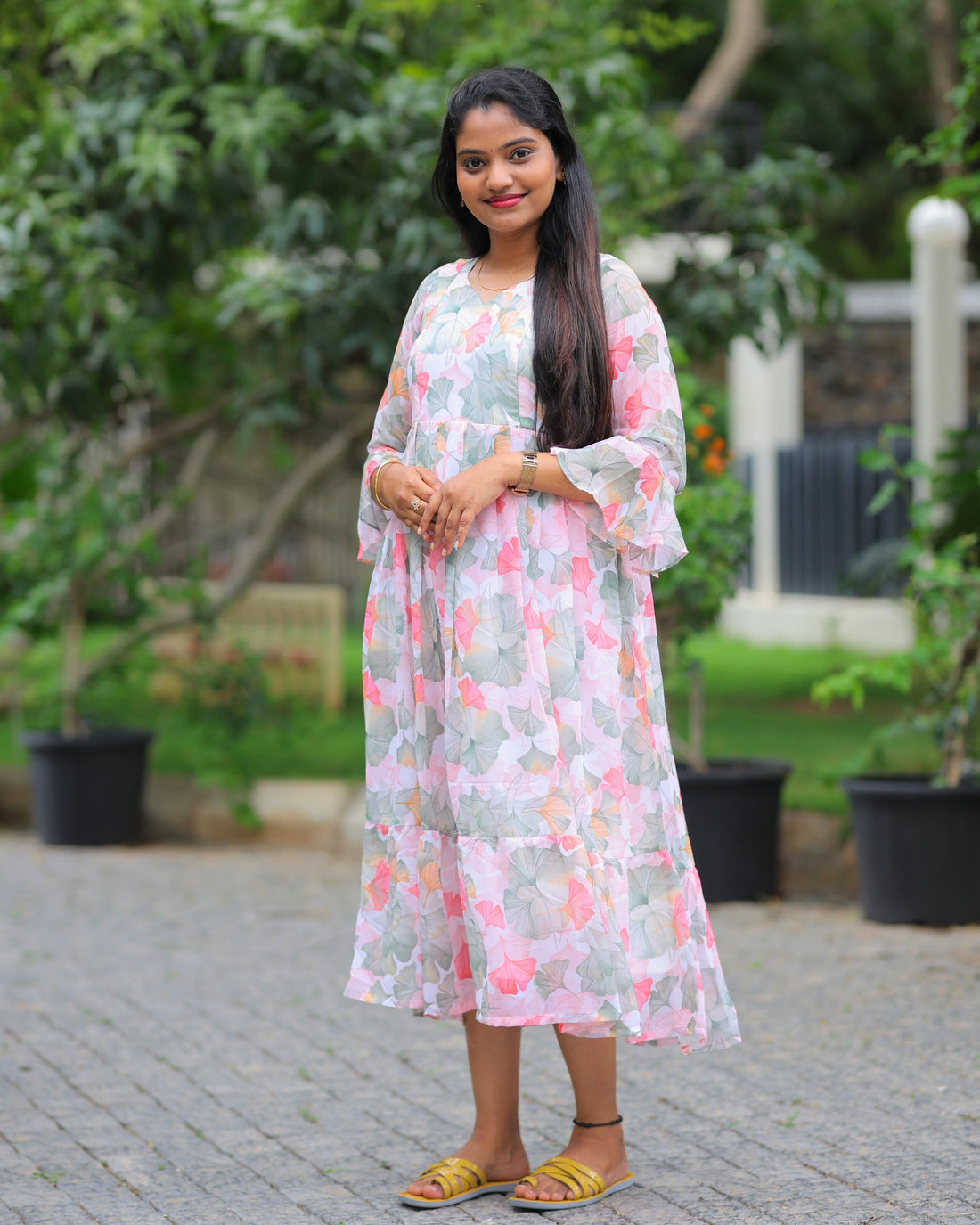 Ezhil | Maternity Maxi with Full Lining [Double Side Zips]