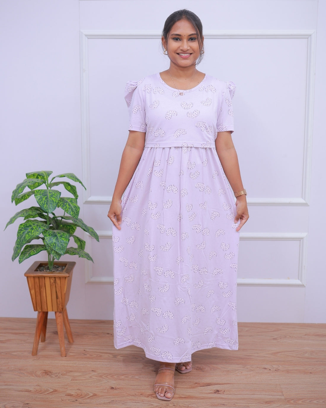 Premam | Zipless Maternity Dress - Puff Sleeves | Full Length Maxi