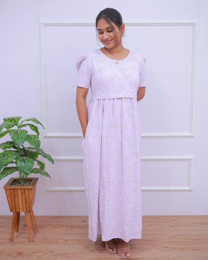 Premam | Zipless Maternity Dress - Puff Sleeves | Full Length Maxi