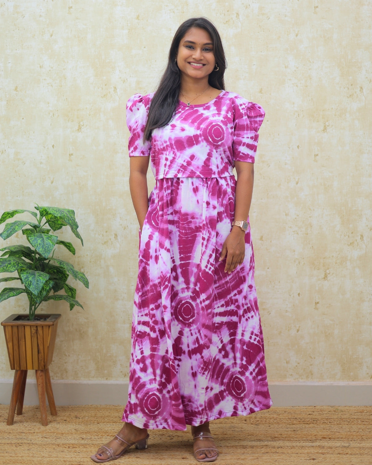 Kaira | Zipless Maternity Dress - Puff Sleeves | Full Length Maxi