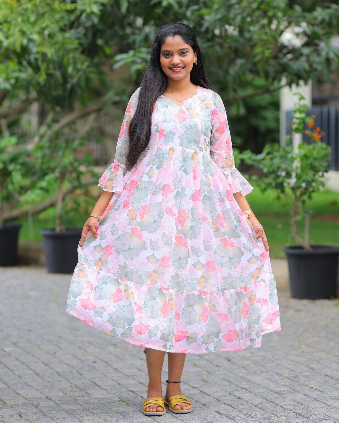 Ezhil | Maternity Maxi with Full Lining [Double Side Zips]