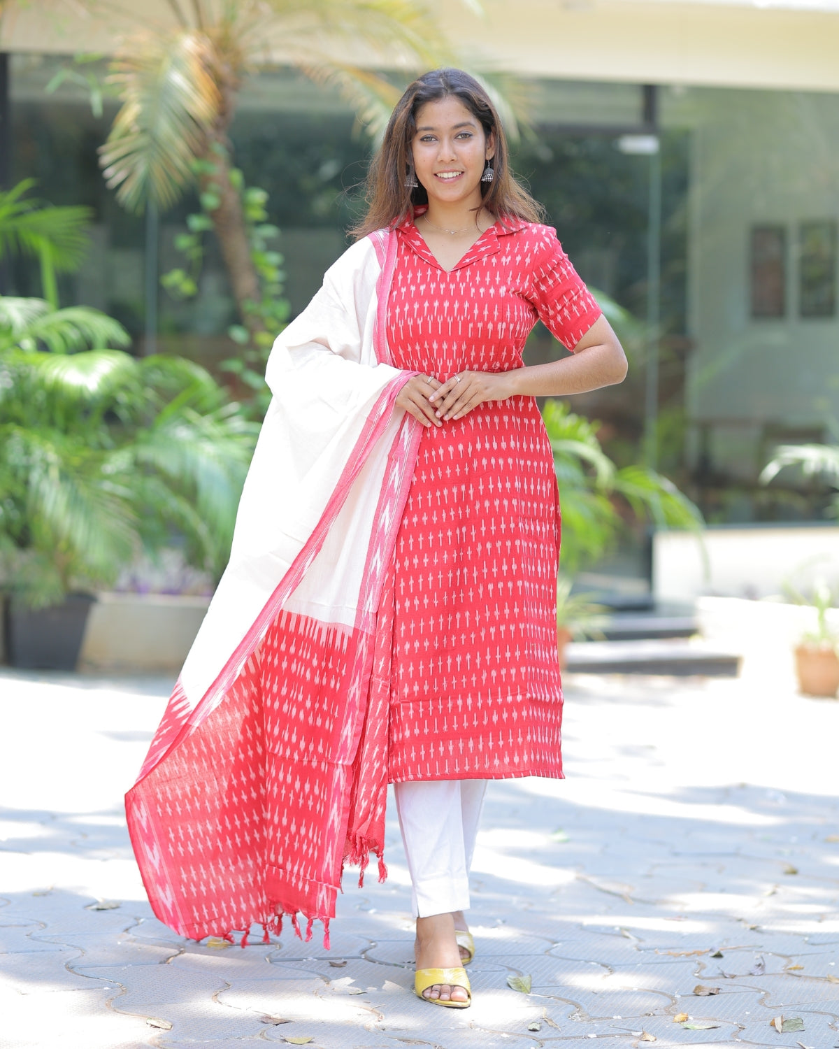 Red-Ikkat | Maternity Kurti with Lining [TOP + PANT + DUPATTA]