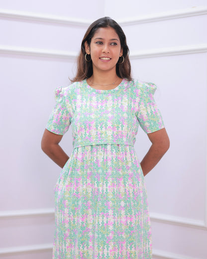 Eva | Zipless Maternity Dress - Puff Sleeves | Full Length