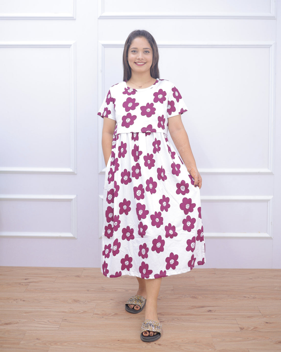 Ojasvi | Zipless Maternity Dress - Normal Sleeves | Calf Length