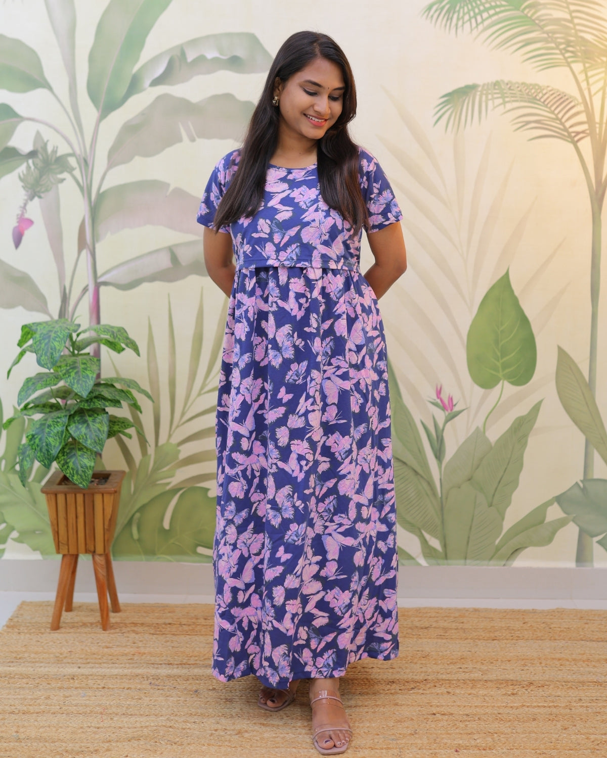 Mannat | Zipless Maternity Dress - Normal Sleeves | Full Length Maxi