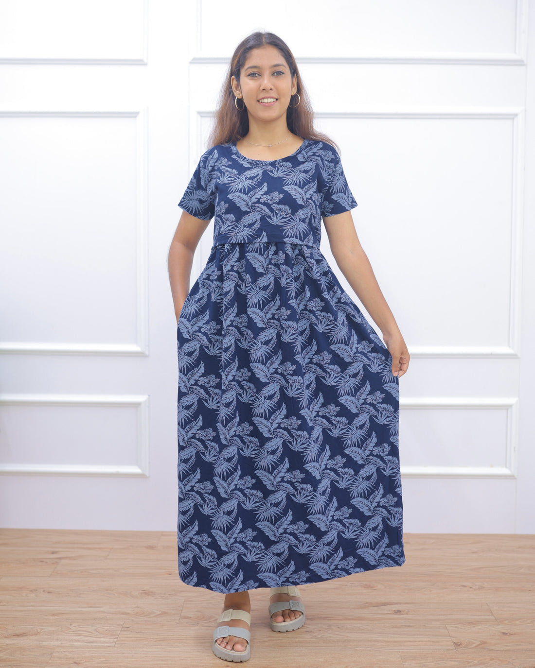 Grove(Navy Blue) | Zipless Maternity Dress - Normal Sleeves | Full Length