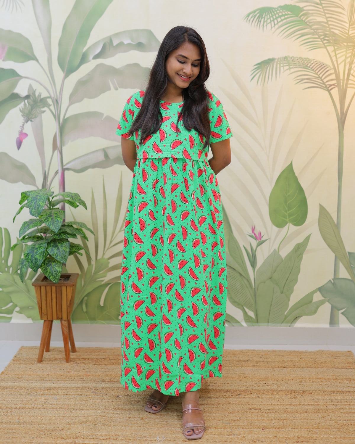 Melon | Zipless Maternity Dress - Normal Sleeves | Full Length Maxi