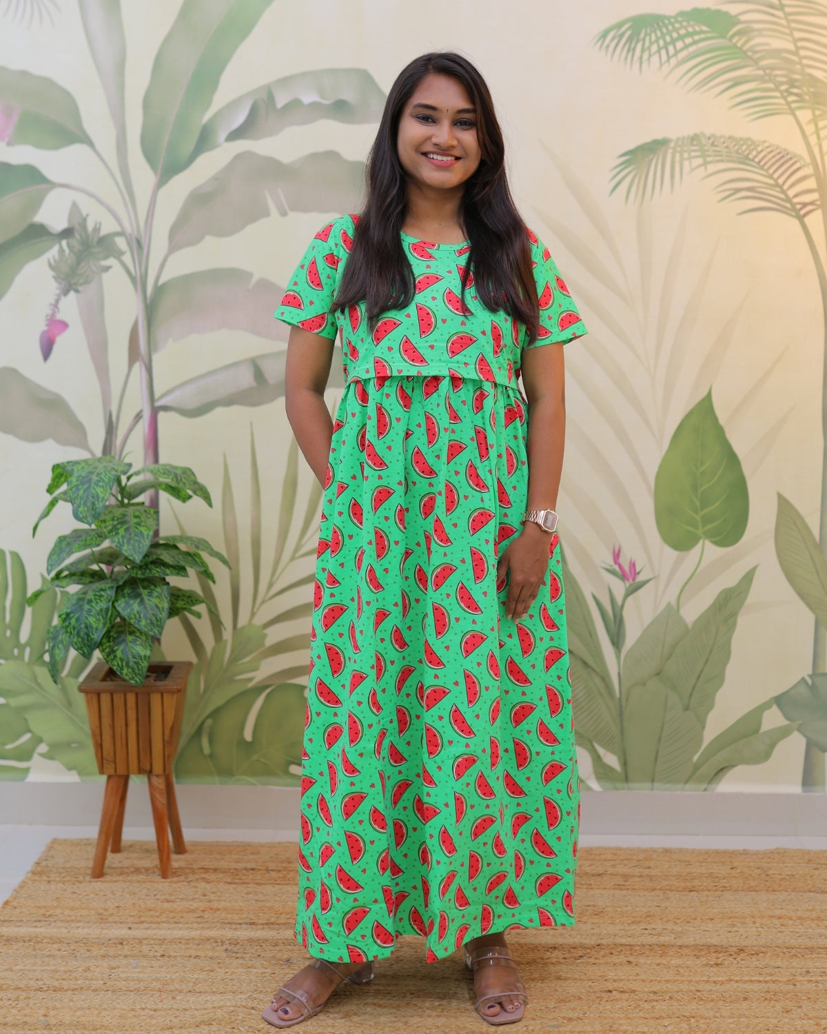 Melon | Zipless Maternity Dress - Normal Sleeves | Full Length Maxi