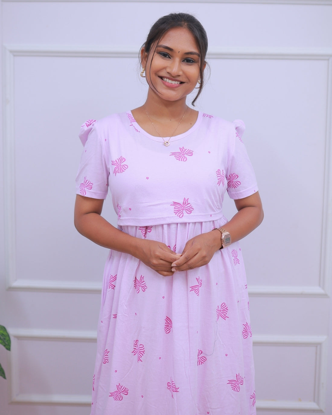 Ananya | Zipless Maternity Dress - Puff Sleeves | Full Length Maxi