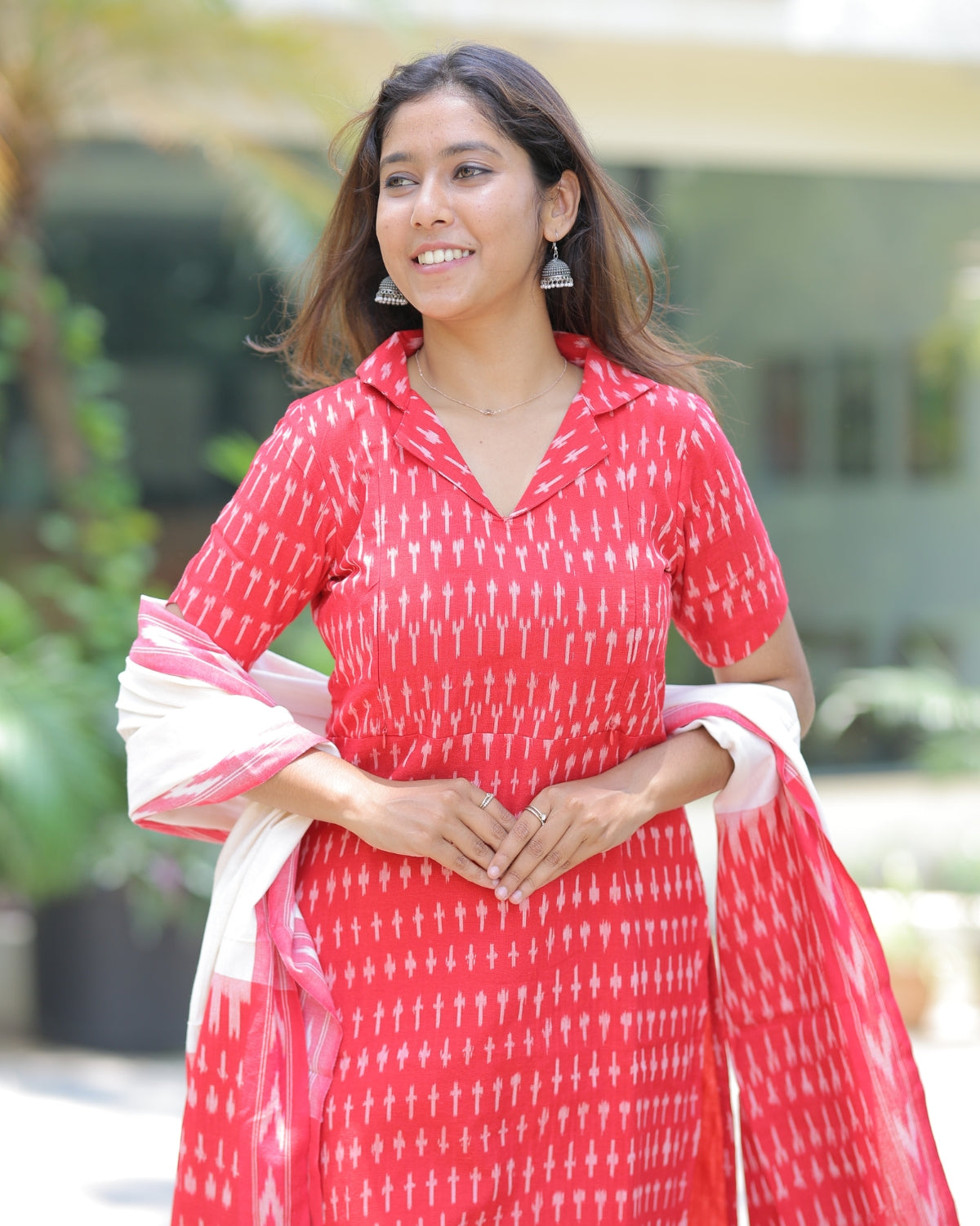 Red-Ikkat | Maternity Kurti with Lining [TOP + PANT + DUPATTA]