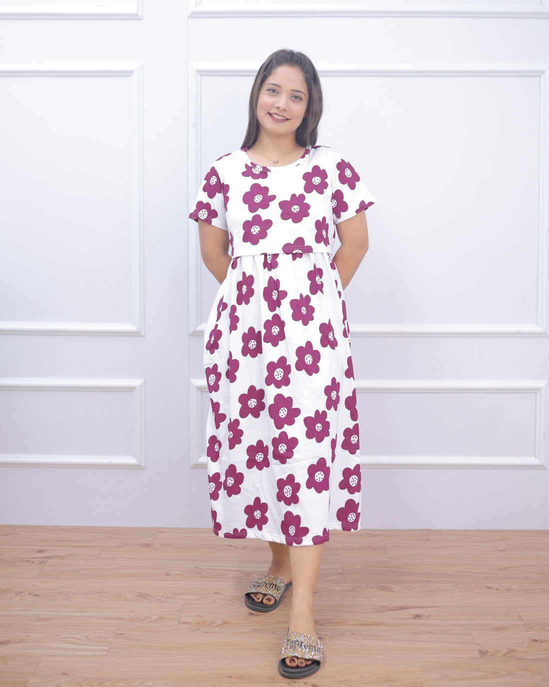 Ojasvi | Zipless Maternity Dress - Normal Sleeves | Calf Length