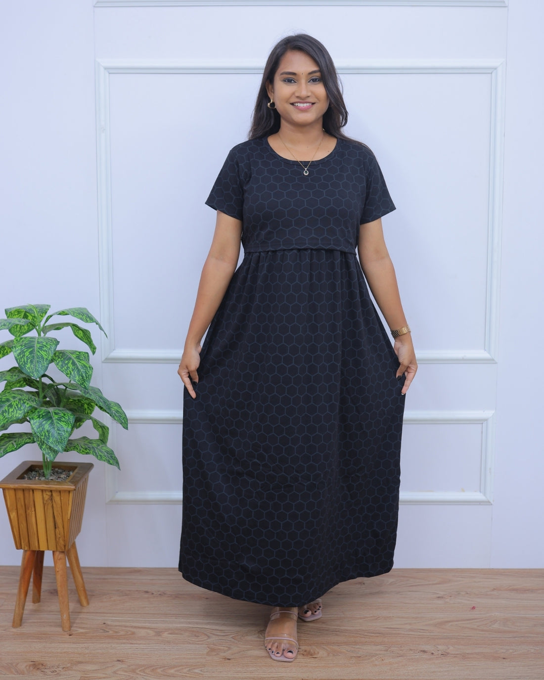 Arpana | Zipless Maternity Dress - Normal Sleeves | Full Length Maxi