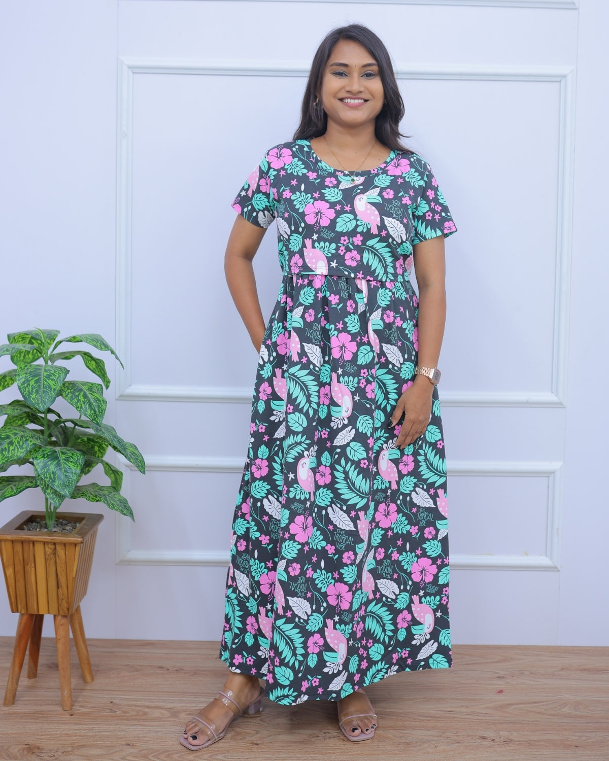 Bhoomi | Zipless Maternity Dress - Normal Sleeves | Full Length Maxi