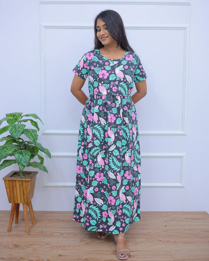 Bhoomi | Zipless Maternity Dress - Normal Sleeves | Full Length Maxi