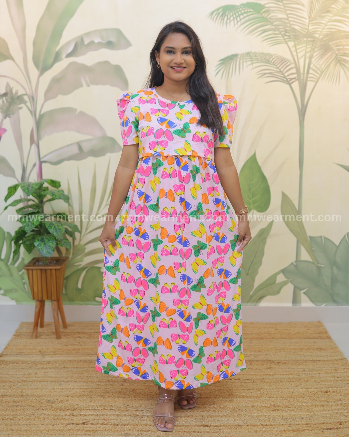 Ajanta | Zipless Maternity Dress - Puff Sleeves | Full Length Maxi