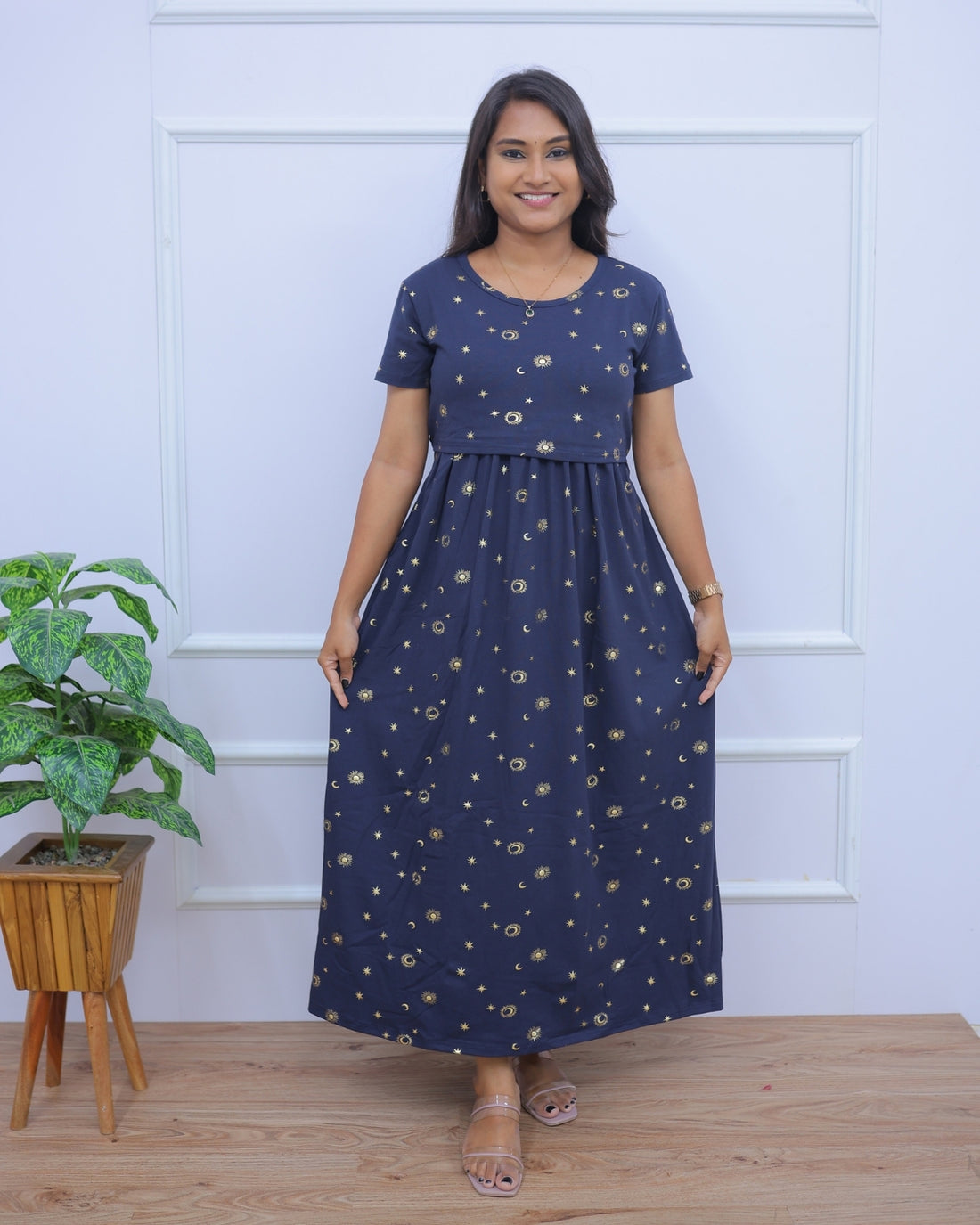 Bindu | Zipless Maternity Dress - Normal Sleeves | Full Length Maxi