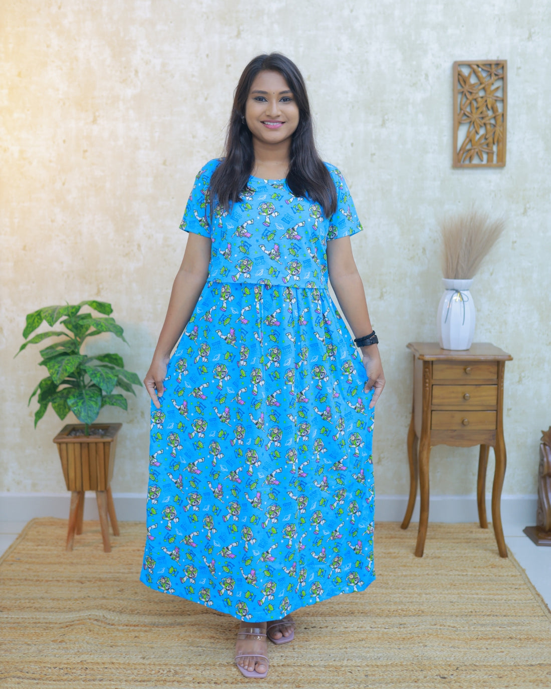 Disney Pixar | Zipless Maternity Dress - Normal Sleeves | Full Length Maxi