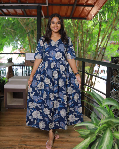 Blue Flora | Maternity Cotton Kurti with Lining