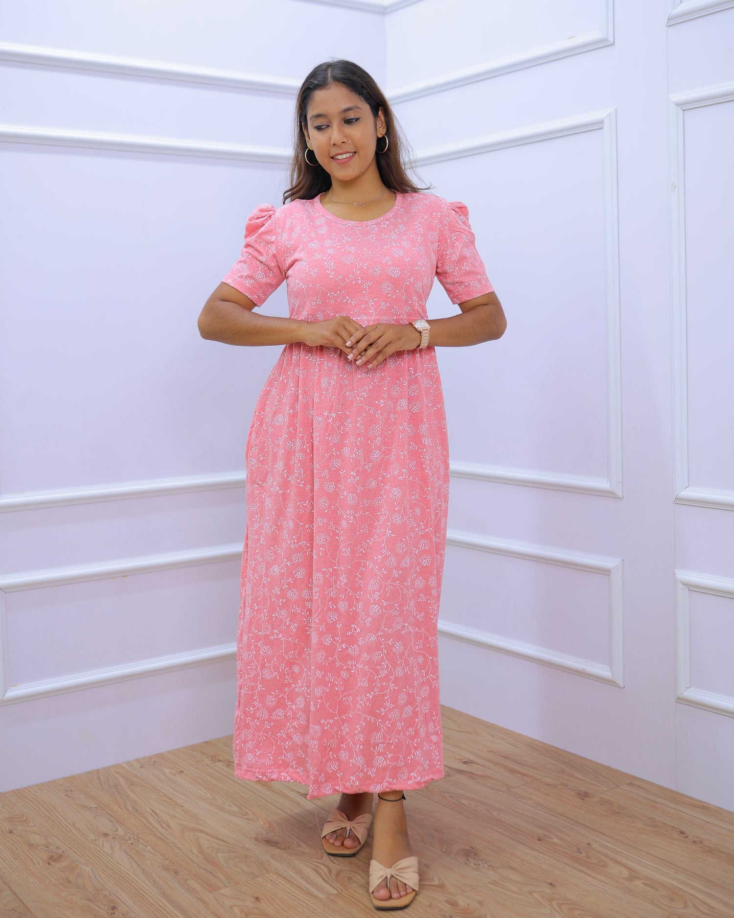 Iyla | Zipless Maternity Dress - Puff Sleeves | Full Length