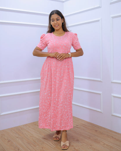 Iyla | Zipless Maternity Dress - Puff Sleeves | Full Length