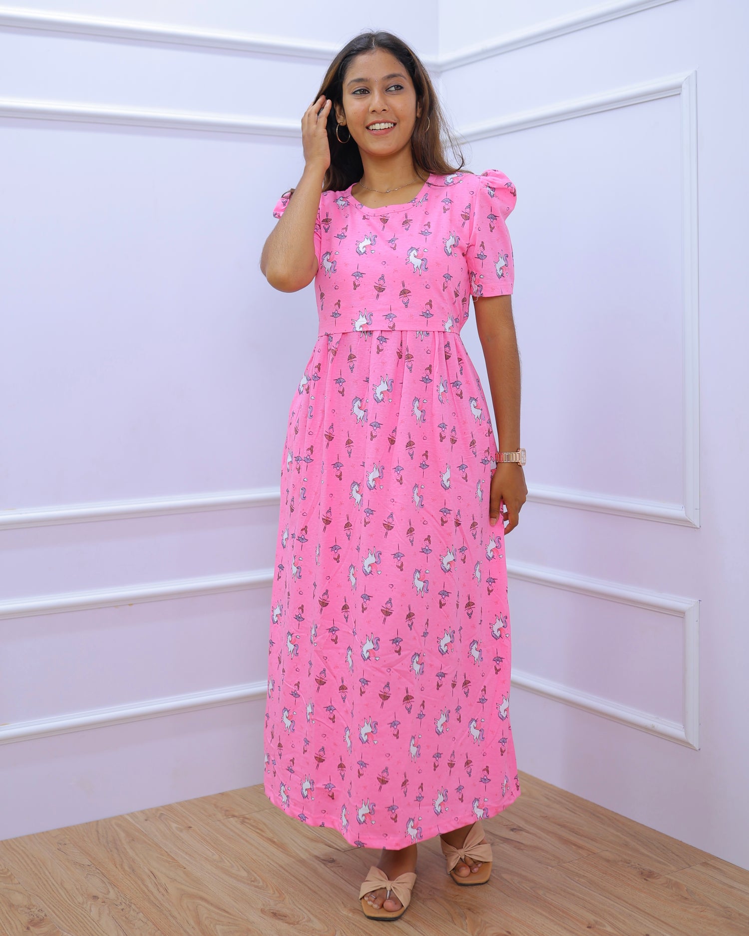 Unicorn | Zipless Maternity Dress - Puff Sleeves | Full Length