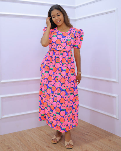 Mishty | Zipless Maternity Dress - Puff Sleeves | Full Length
