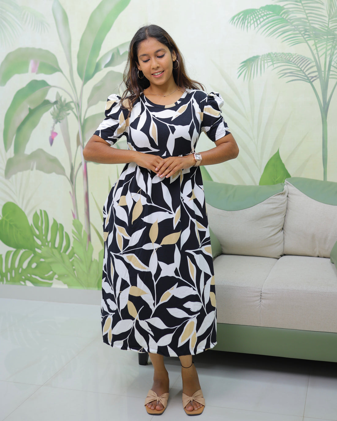 Cavery | Casual Non-Maternity Loungewear - Puff Sleeve | Calf Length
