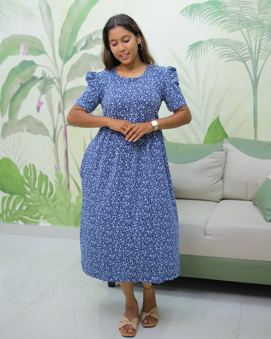 Anoma | Casual Non-Maternity Loungewear - Puff Sleeve | Calf Length