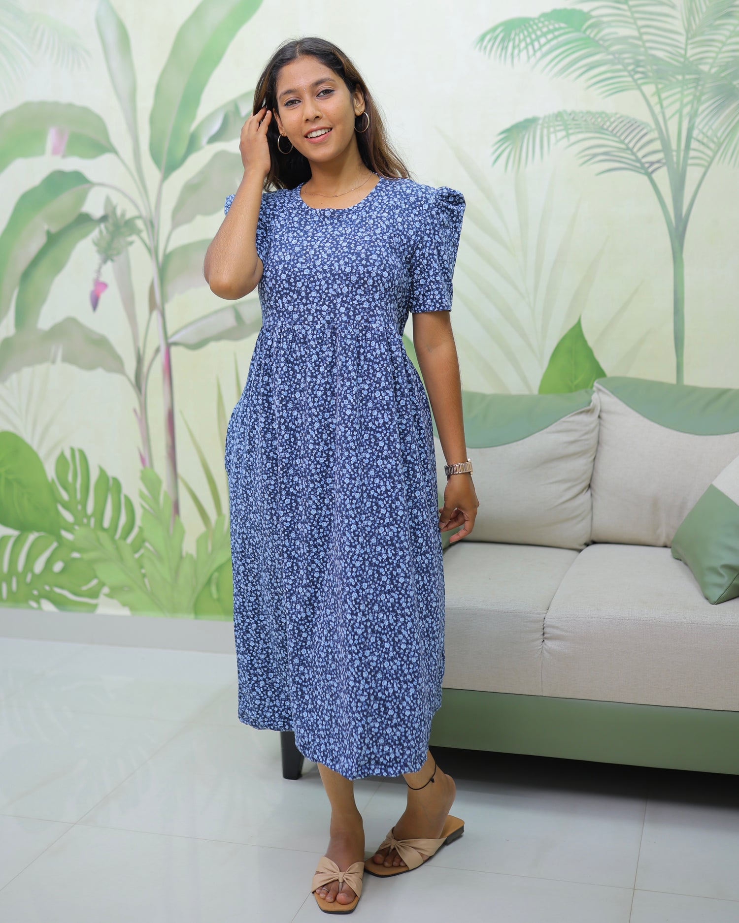 Anoma | Casual Non-Maternity Loungewear - Puff Sleeve | Calf Length