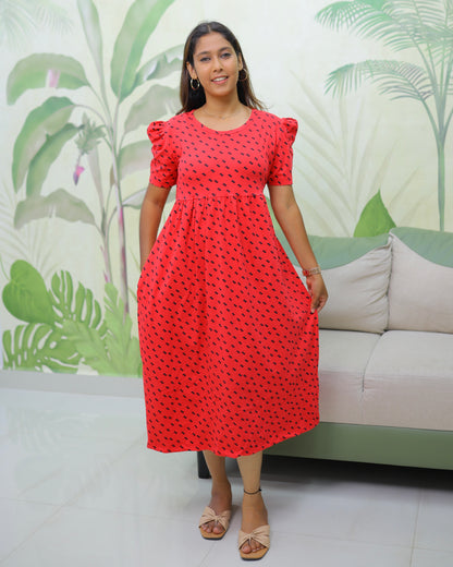 Bindu | Casual Non-Maternity Loungewear - Puff Sleeve | Calf Length
