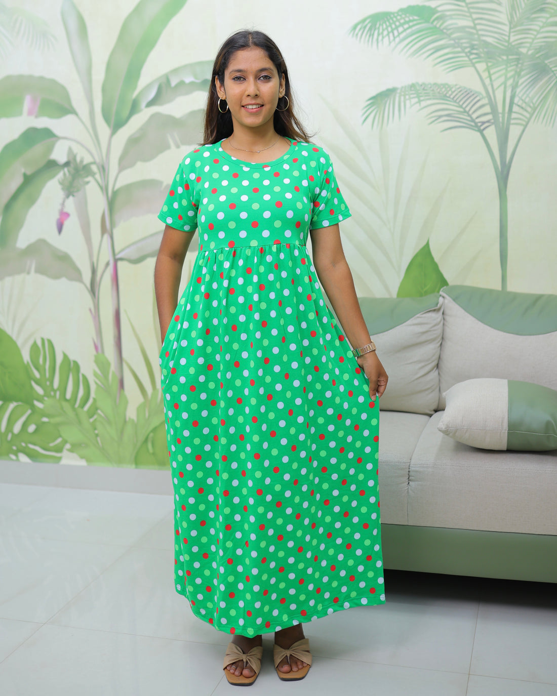 Green polka | Casual Non-Maternity Loungewear - Normal Sleeve | Full Length