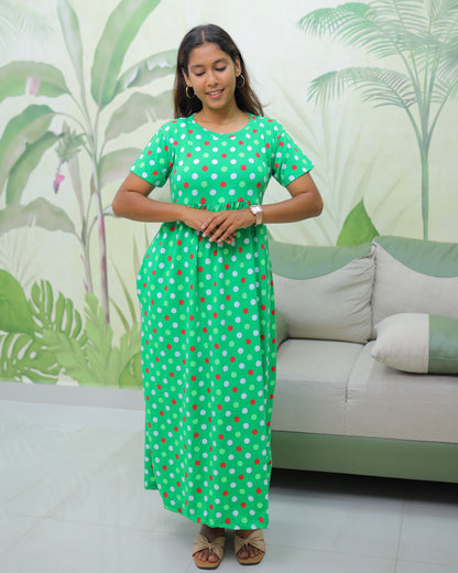 Green polka | Casual Non-Maternity Loungewear - Normal Sleeve | Full Length