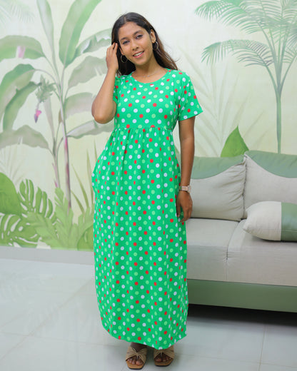 Green polka | Casual Non-Maternity Loungewear - Normal Sleeve | Full Length