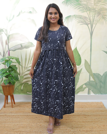 Black Drop | Zipless Maternity Dress - Normal Sleeves | Full Length Maxi