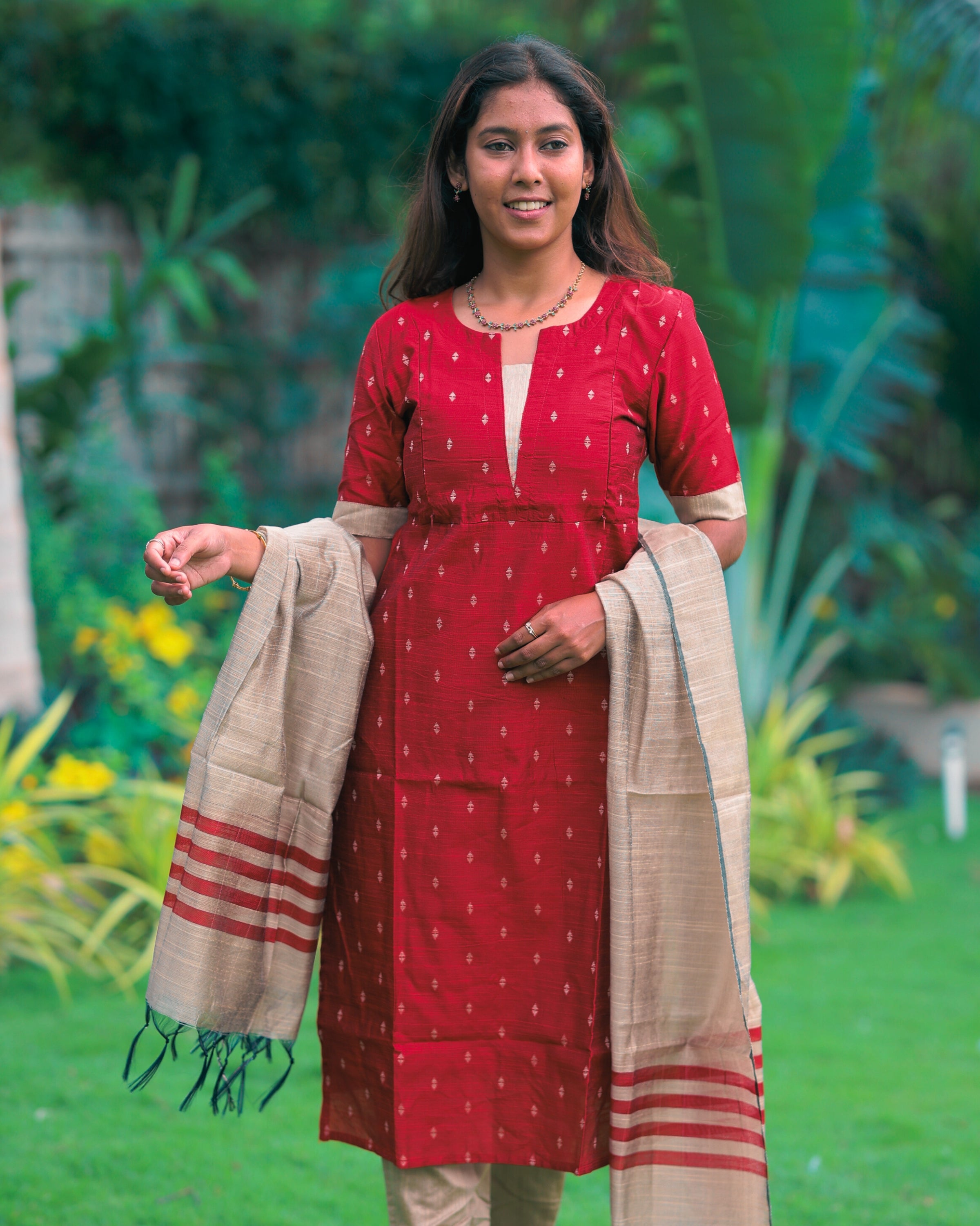 Marron_Kanmani| Maternity Kurti with Lining [TOP + PANT + DUPATTA]