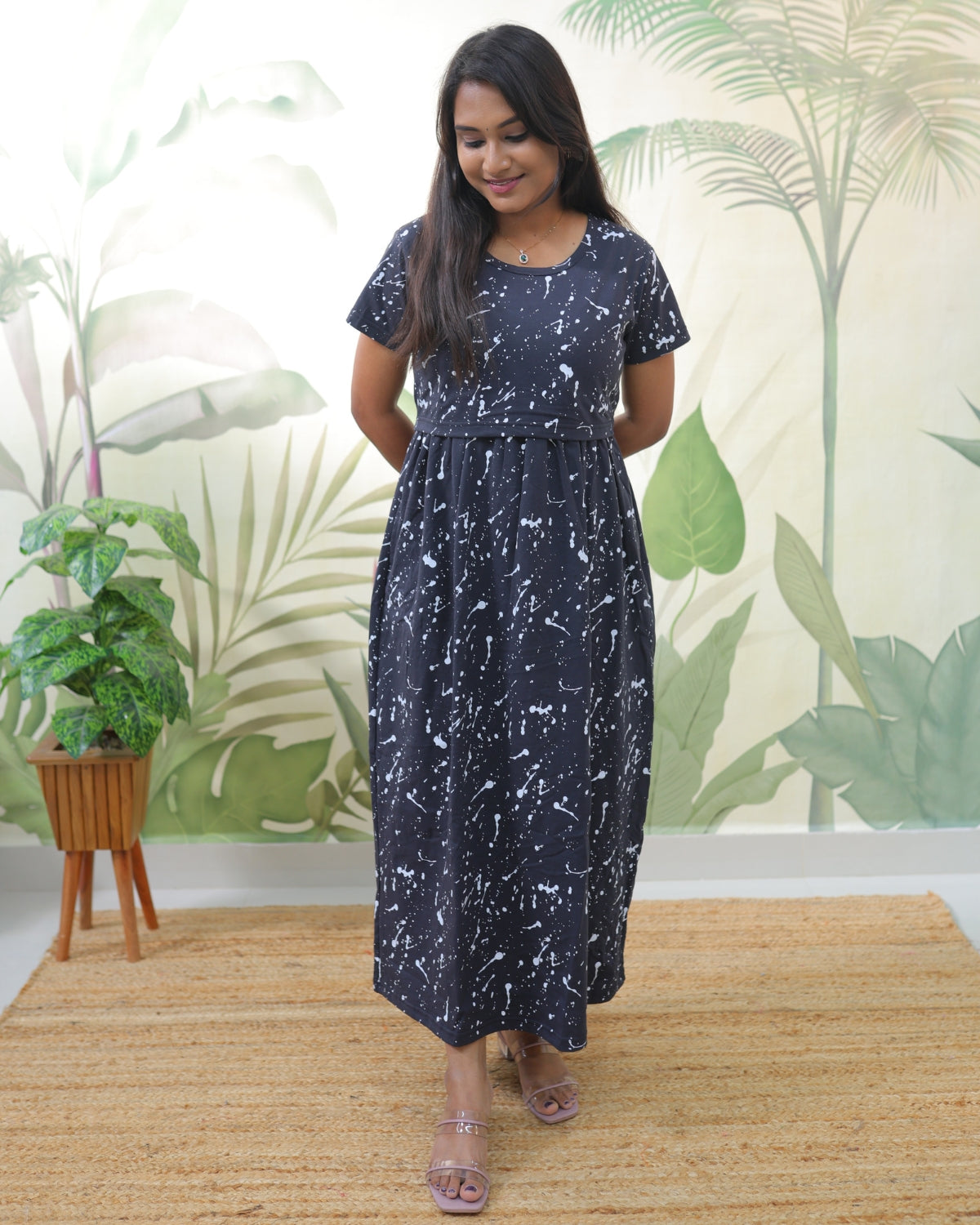 Black Drop | Zipless Maternity Dress - Normal Sleeves | Full Length Maxi