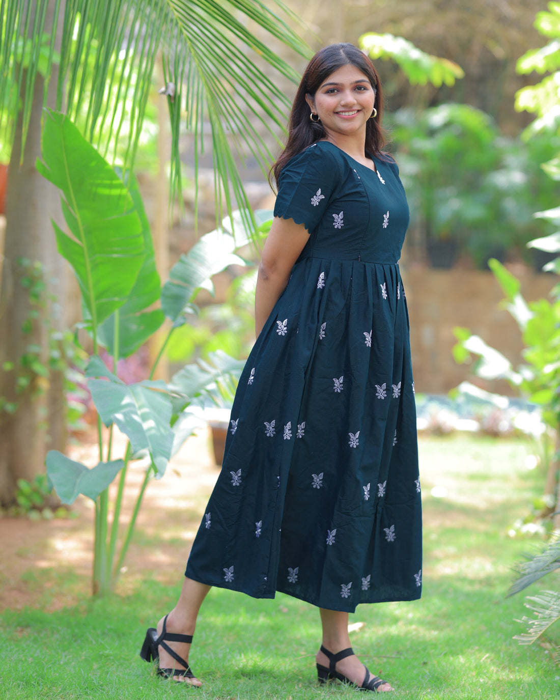 Teal Floret | Maternity Maxi with Lining [Double Side Zips] - DISPATCH DATE 29-08-2025