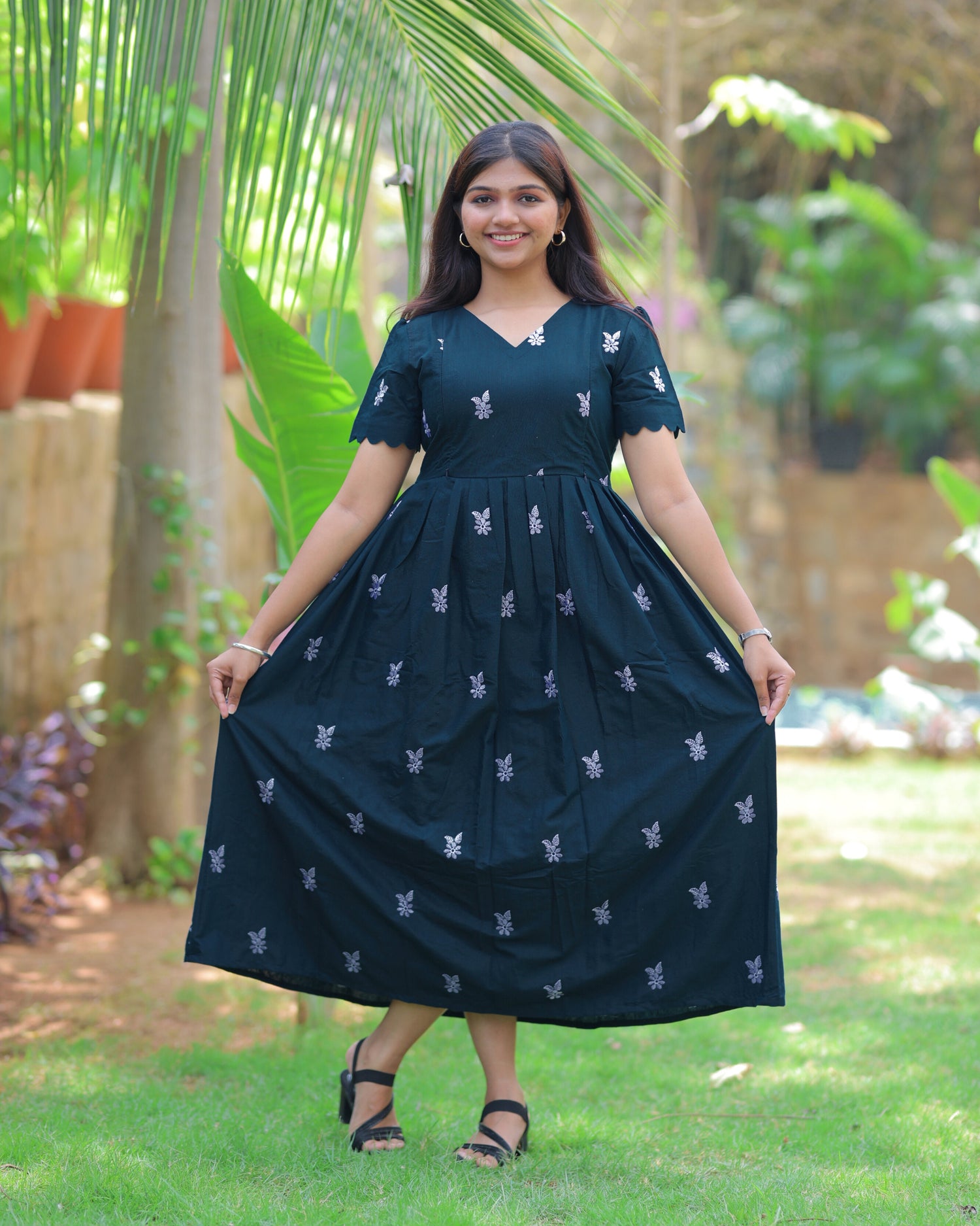 Teal Floret | Maternity Maxi with Lining [Double Side Zips] - DISPATCH DATE 29-08-2025