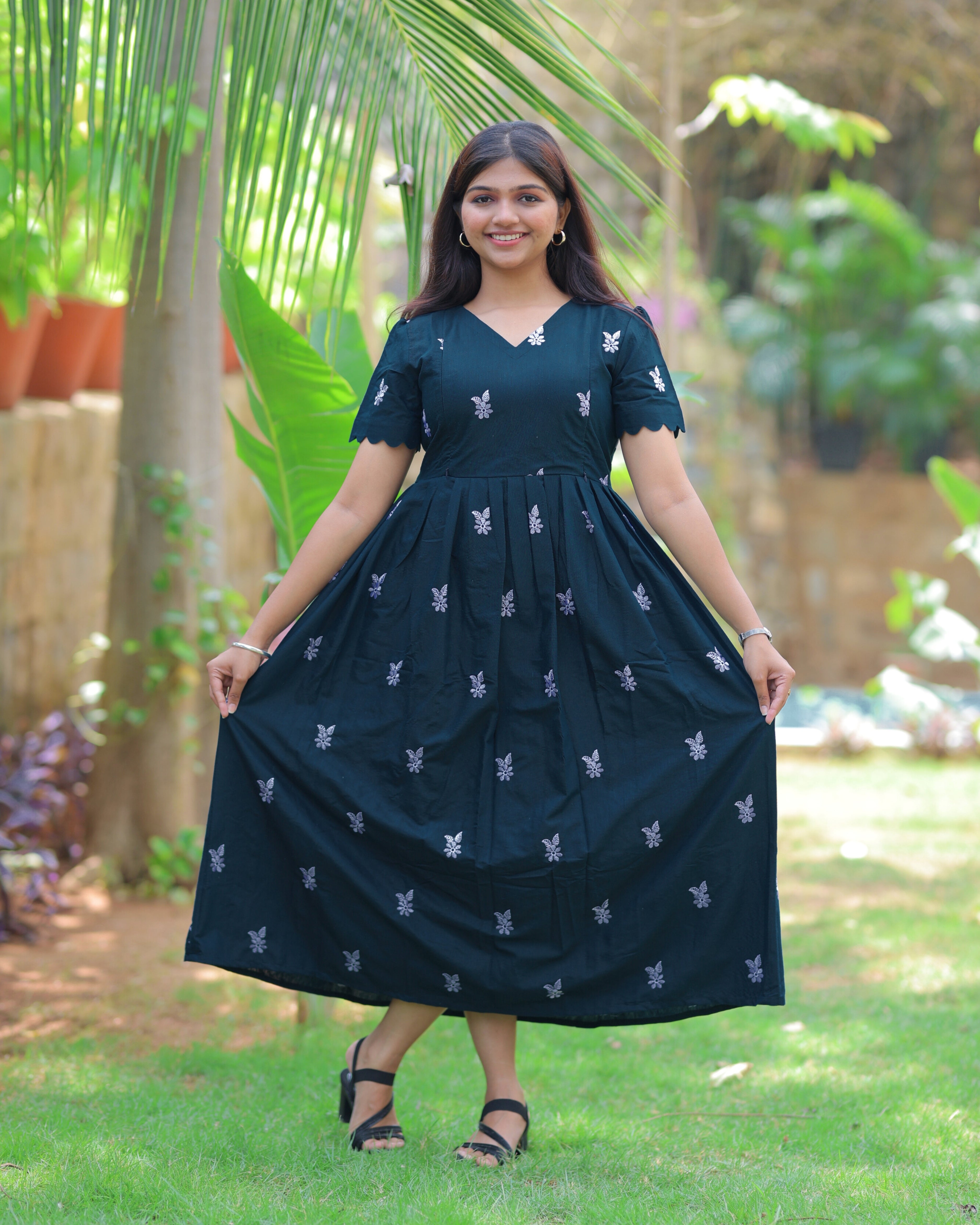 Teal Floret | Maternity Maxi with Lining [Double Side Zips] - DISPATCH DATE 29-08-2025