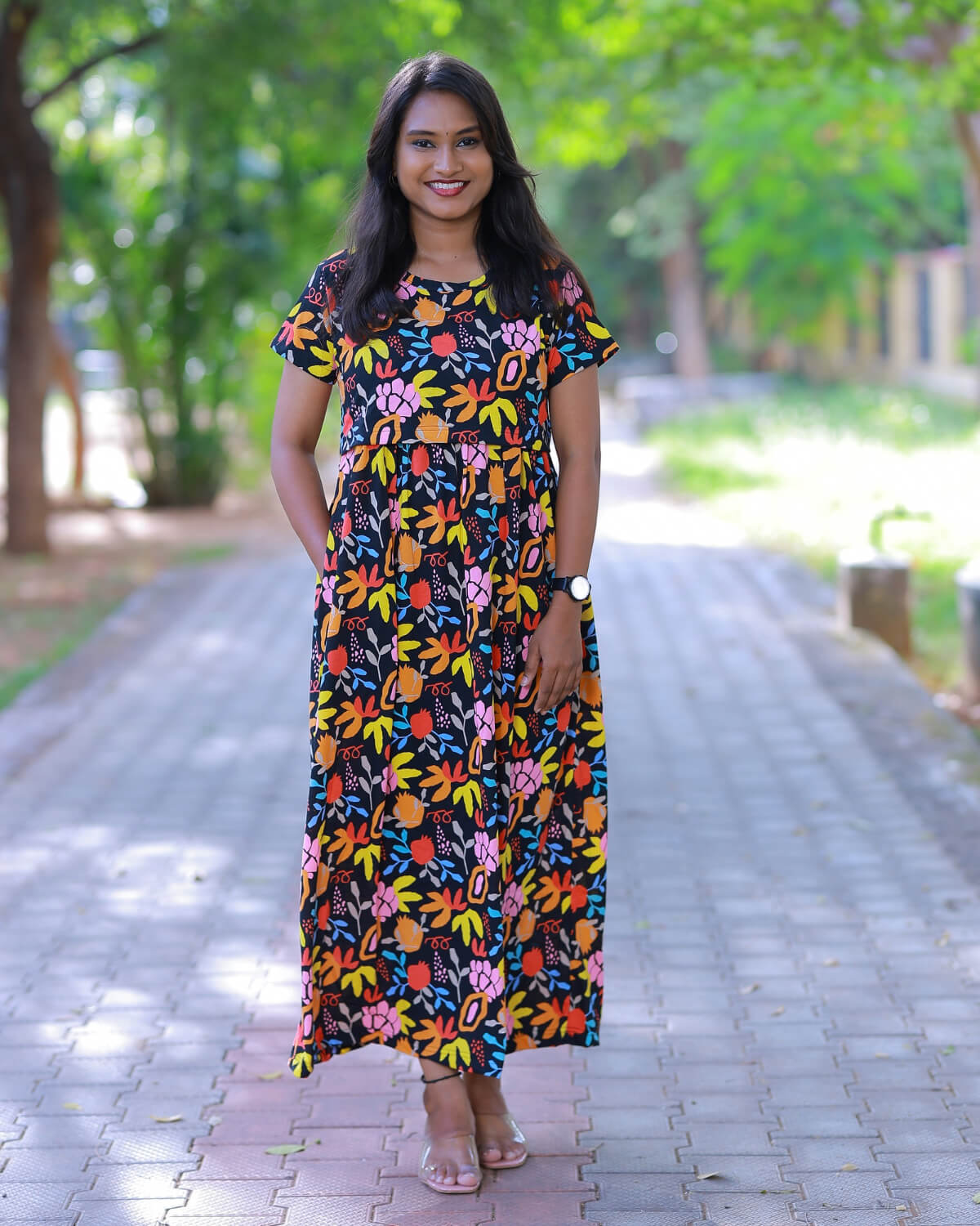 Happy Time | Zipless Maternity Dress - Normal Sleeves | Full Length Maxi