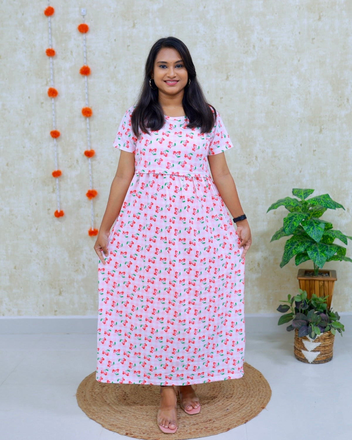 Cherry | Zipless Maternity Dress - Normal Sleeves | Full Length Maxi