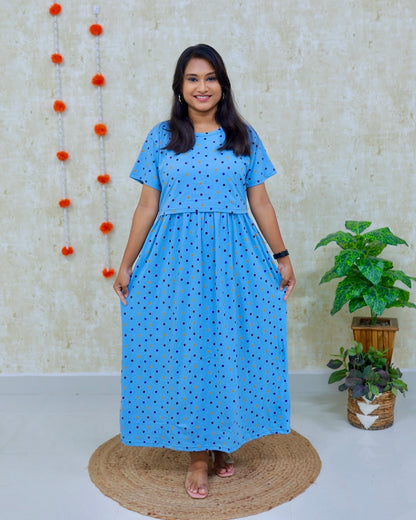 Polka | Zipless Maternity Dress - Normal Sleeves | Full Length Maxi