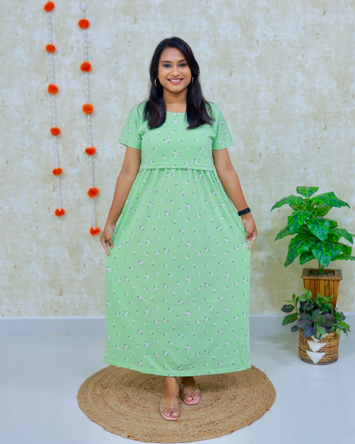 Pistachio | Zipless Maternity Dress - Normal Sleeves | Full Length Maxi