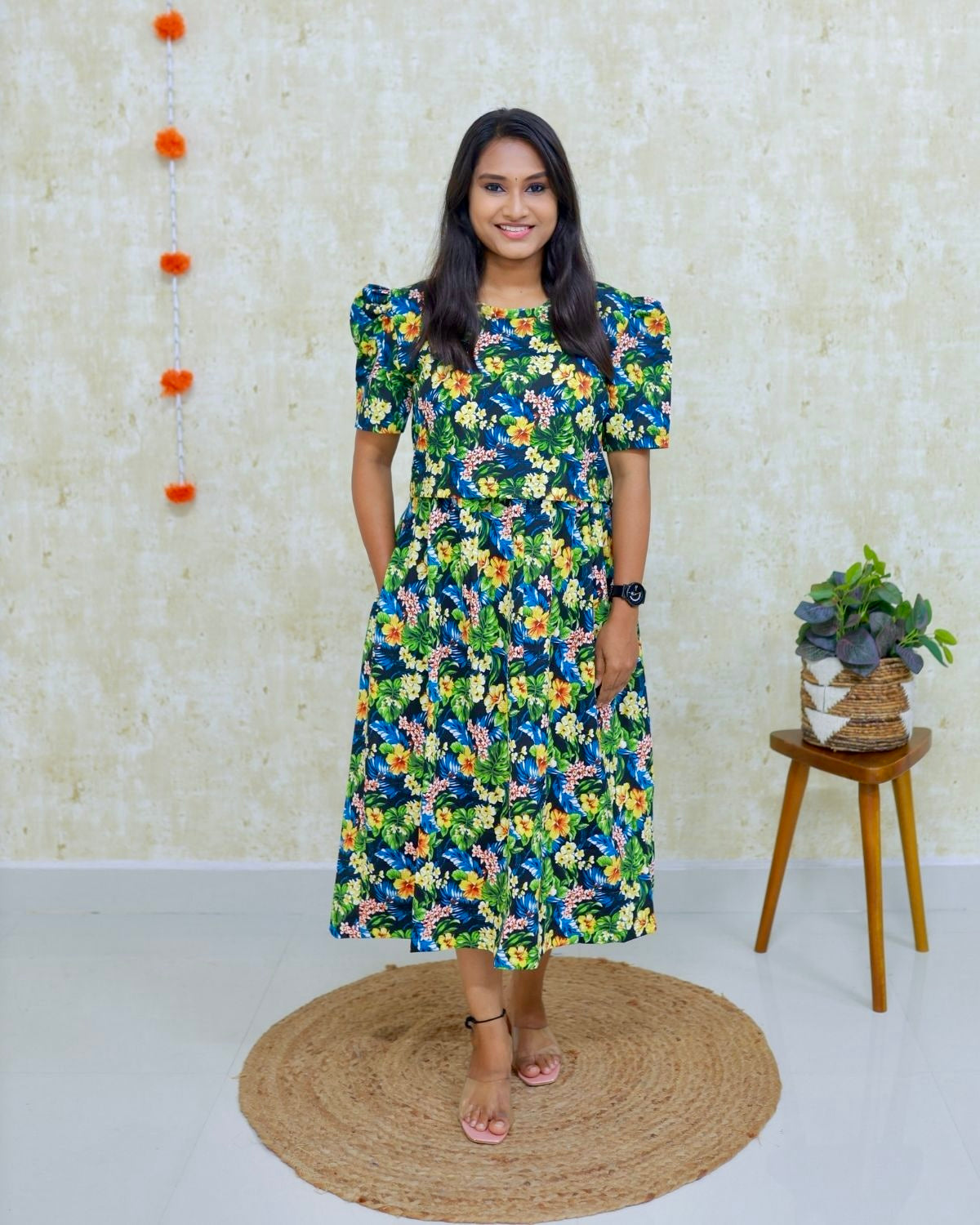 Aditi | Zipless Maternity Dress - Puff Sleeves | Calf Length