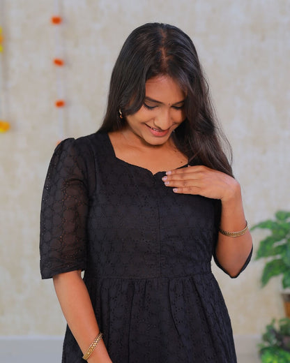 Hakoba Black | Maternity Cotton Kurti with Lining