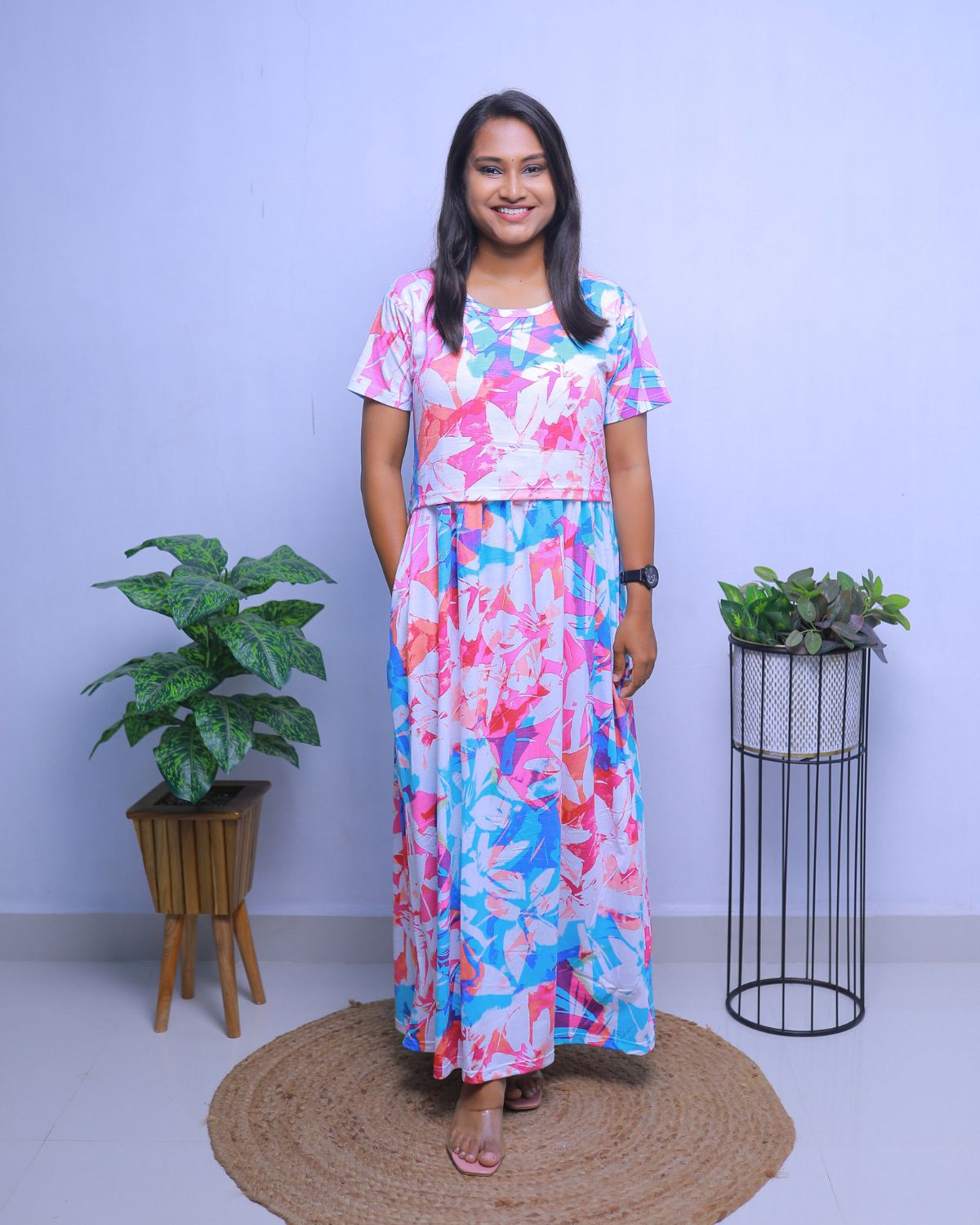 Shila | Zipless Maternity Dress - Normal Sleeves | Full Length Maxi