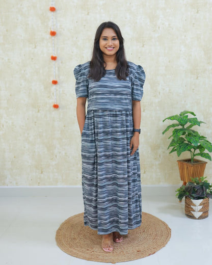 Idika | Zipless Maternity Dress - Puff Sleeves | Full Length Maxi